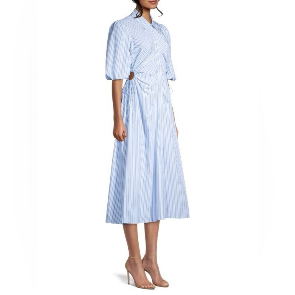 Bardot Blue And White Striped Side Cut Out Midi Shirt Dress Size US 6